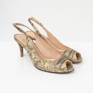 Stuart Weitzman Snake Embossed Leather Slingback Pumps Size 9